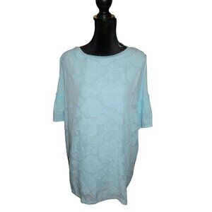 BOGO RXB Woman Light Pastel Blue Floral Embossed 3/4 ruffle Sleeve Flowy top 1X